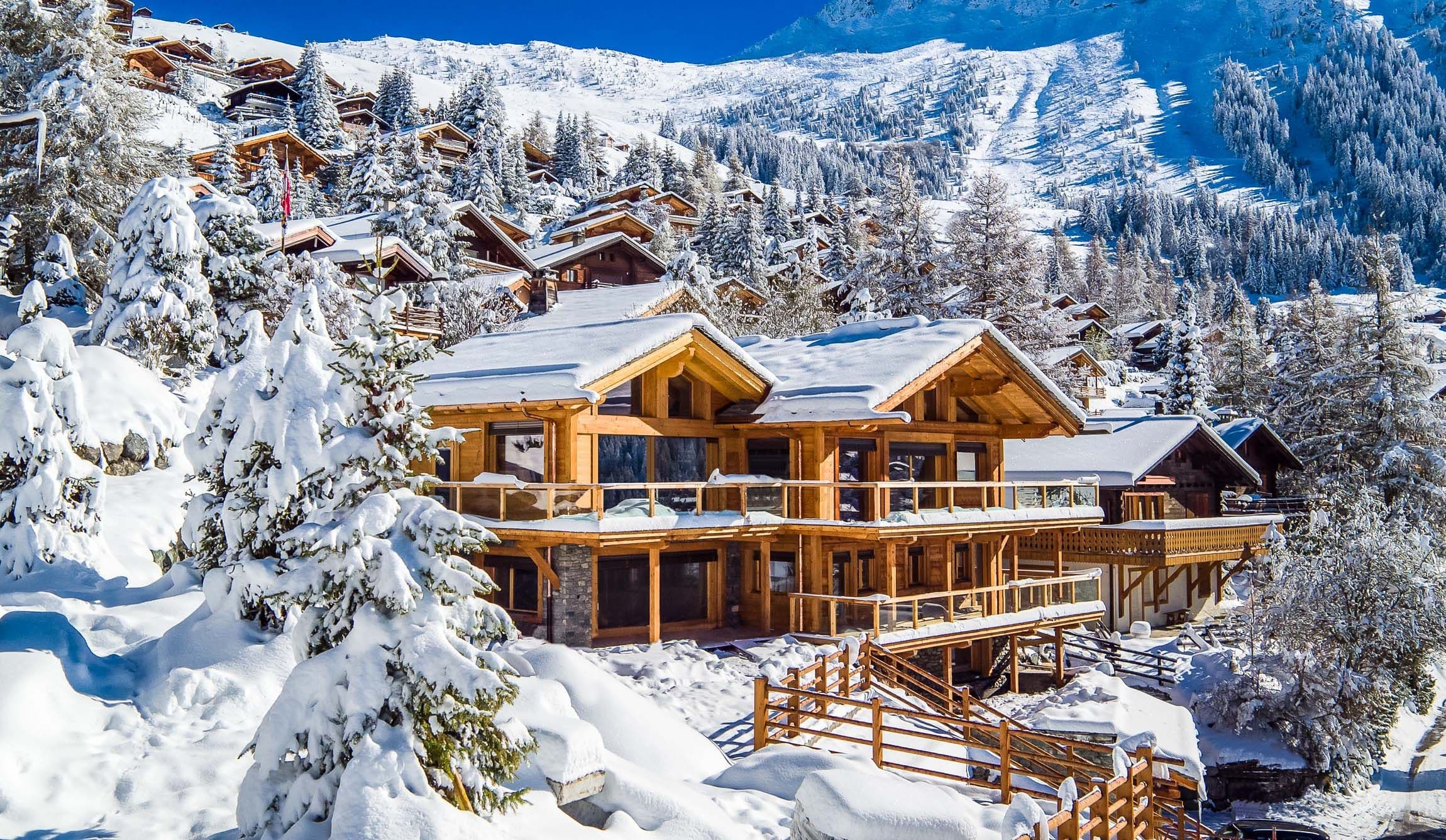 Mountain cabin in the snow.